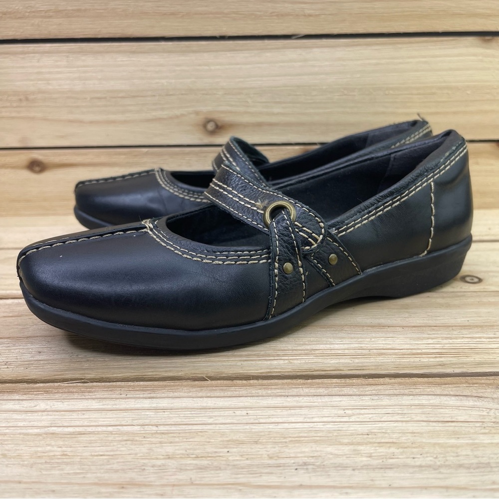 CLARKS Womens Black Leather Mary Jane Slip On Shoes 5.5